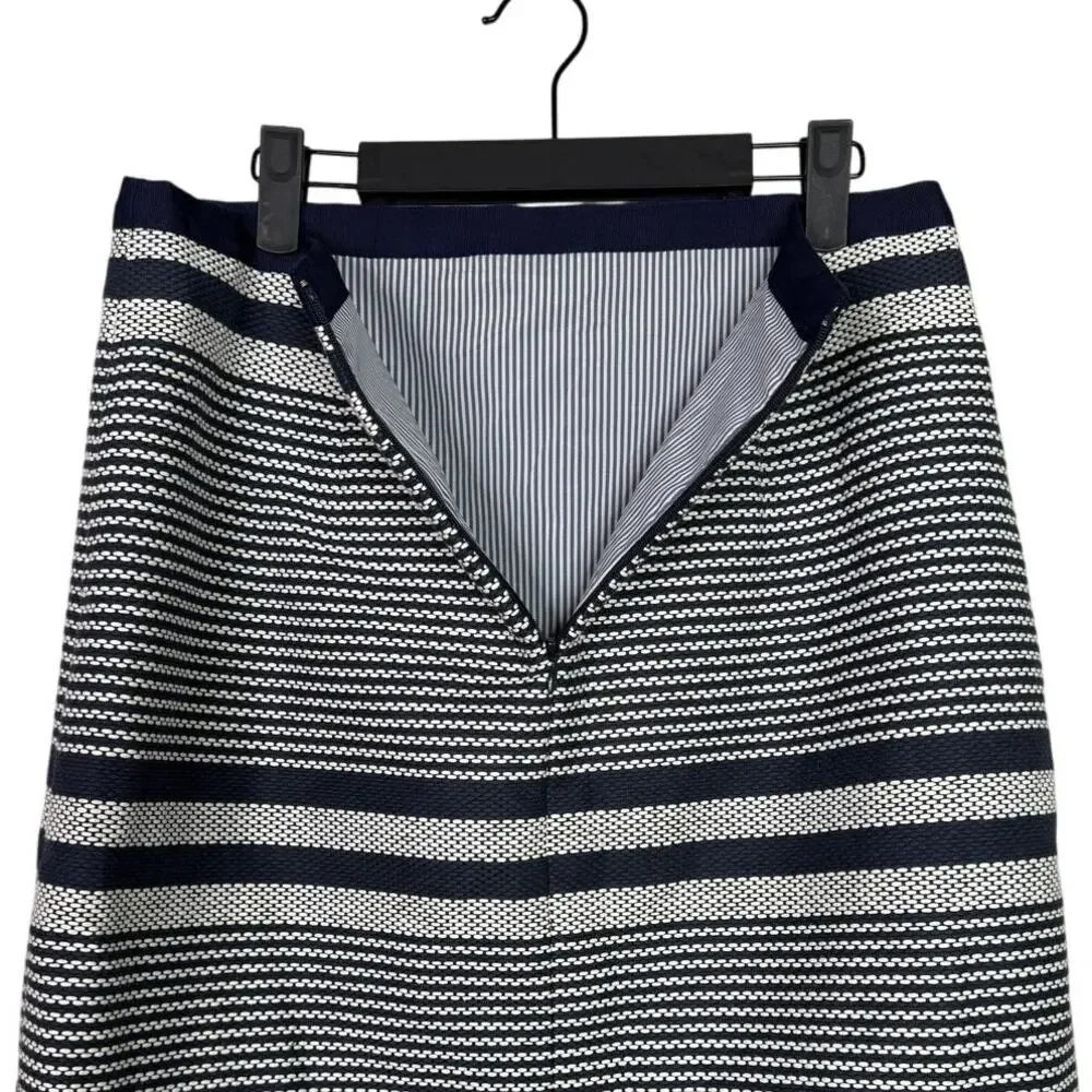 J. Crew Striped Nautical A Lined Knee Length Pencil Tweed Skirt 8 T Blue White